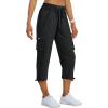 MoFiz Women’s Cargo Capris Pants Loose Fit Casual Hiking Pants Lightweight Quick Dry Travel Summer Pants for Women(Black)