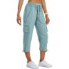 MoFiz Women’s Cargo Capris Pants Loose Fit Casual Hiking Pants Lightweight Quick Dry Travel Summer Pants for Women(Grey Blue)