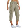 MoFiz Women’s Cargo Capris Pants Loose Fit Casual Hiking Pants Lightweight Quick Dry Travel Summer Pants for Women(Grey Khaki)