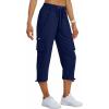 MoFiz Women’s Cargo Capris Pants Loose Fit Casual Hiking Pants Lightweight Quick Dry Travel Summer Pants for Women(Navy)
