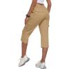 MoFiz Women’s Cargo Capris Pants with 6 Pockets Lightweight Cotton Hiking Casual Travel Summer Capri Pants for Women(Dark Khaki)
