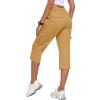 MoFiz Women’s Cargo Capris Pants with 6 Pockets Lightweight Cotton Hiking Casual Travel Summer Capri Pants for Women(Golden)