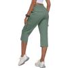 MoFiz Women’s Cargo Capris Pants with 6 Pockets Lightweight Cotton Hiking Casual Travel Summer Capri Pants for Women(Grey Green)