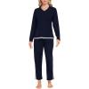 MoFiz Women’s Pajama Set Lounge Sets Long Sleeve Sleepwear Soft 2 Piece Pjs with Pockets Solid Pants Navy Blue M