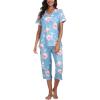 MoFiz Women’s Pajama Sets Floral Pj Set Short Sleeve Top with Capri Pants 2 Piece Summer V Neck Sleepwear with Pockets Z-Floral L