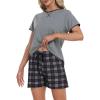 MoFiz Womens Pajamas 2 Piece Short Sleeve Sleepwear Set Summer Soft Pajamas Set Casual Lounge Sets Plaid M