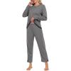 MoFiz Women’s Pajamas Sets Long Sleeve with Plaid Pants Soft Sleepwear 2 Piece Pjs Lightweight Lounge Set with Pockets Grey XL