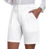 MoFiz Women’s Shorts Dressy Casual Business Work Shorts Elastic Waist Straight Leg Pleated Summer Bermuda Shorts with Pockets(White)