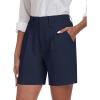 MoFiz Women’s Shorts Summer Dressy Elastic High Waisted Business Casual Work Shorts with Pockets(Navy Blue)