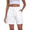 MoFiz Women’s Shorts Summer Dressy Elastic High Waisted Business Casual Work Shorts with Pockets(White)
