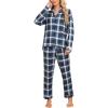 Womens Pajama Sets Plaid Long Sleeve Button Down Sleepwear 2 Piece Soft Pjs Nightwear Comfy Pj Set with Pockets Blue Plaid XL