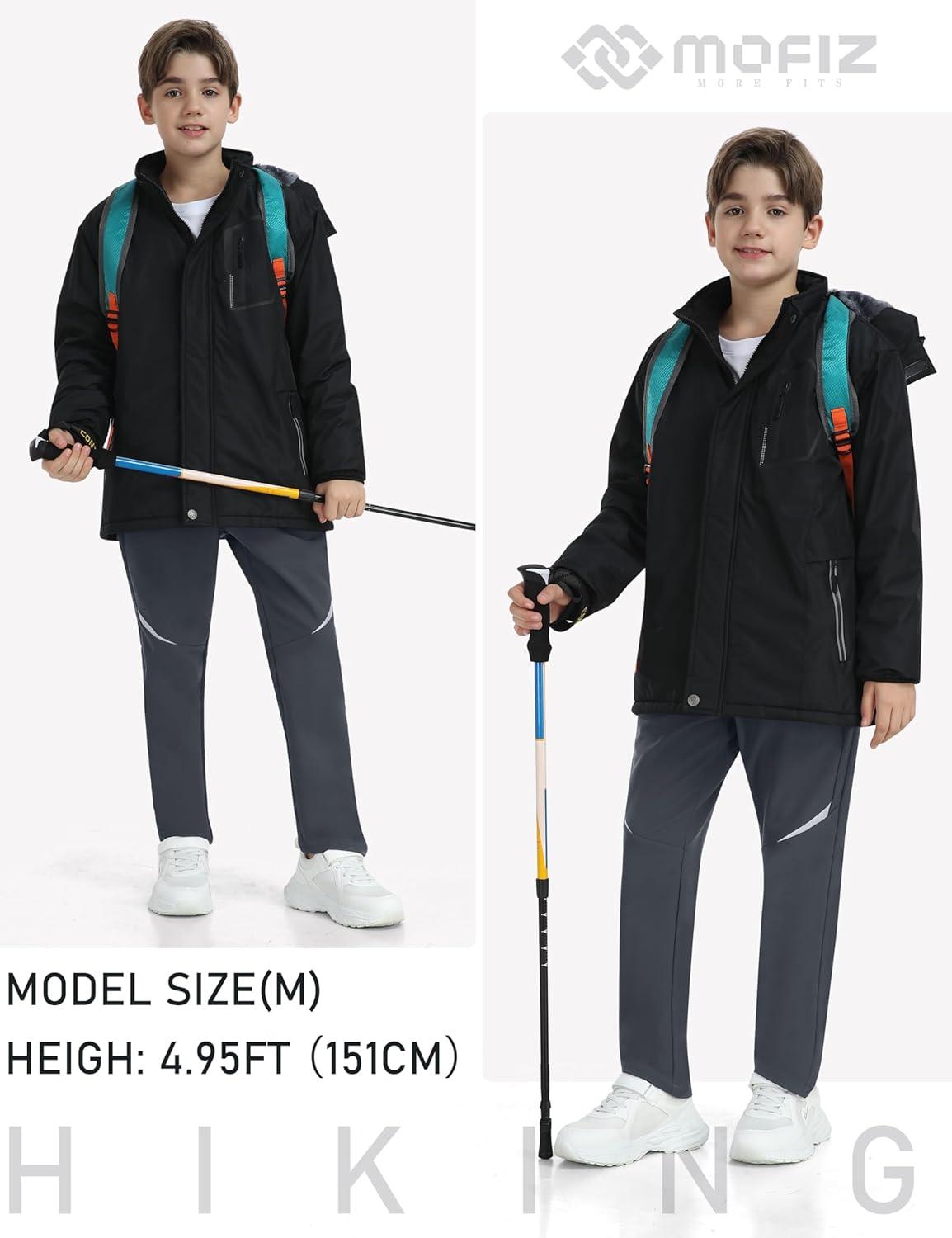 imageMoFiz Kids Fleece Lined Snow Ski Pants Waterproof Warm Winter Hiking Pants for Boys Girls Snowboard Pants with Zip PocketsZipgrey