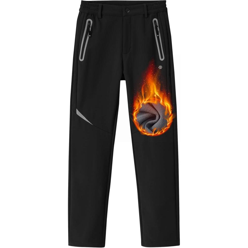 imageMoFiz Kids Fleece Lined Snow Ski Pants Waterproof Warm Winter Hiking Pants for Boys Girls Snowboard Pants with Zip PocketsZipblack