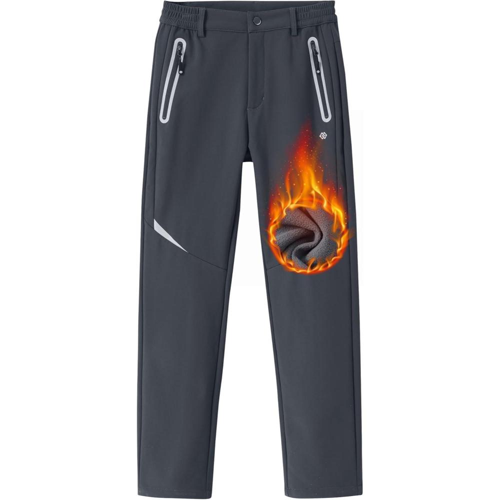 imageMoFiz Kids Fleece Lined Snow Ski Pants Waterproof Warm Winter Hiking Pants for Boys Girls Snowboard Pants with Zip PocketsZipgrey