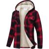 MoFiz Women’s Fleece Zip Up Hoodie Flannel Plaid Hoodie Winter Warm Casual Sweatshirts With Pocket(Y06-black Red)
