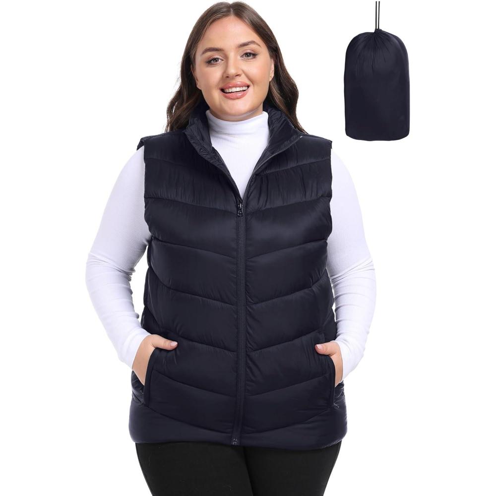imageMoFiz Womens Plus Size Puffer Vest Packable Quilted Puffy Vest Lightweight Winter Outerwear Vests for Hiking VacationNavy Blue