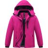 MoFiz Girls Ski Jacket Warm Winter Jacket Windproof Fleece Winter Coat Snow Jackets with Zipper Pockets(Z-rose Red)