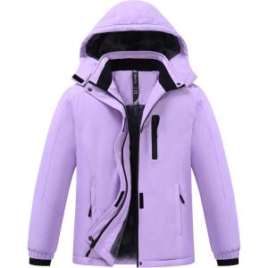 MoFiz Girls Ski Jacket Warm Winter Jacket Windproof Fleece Winter Coat Snow Jackets with Zipper Pockets(Z-pale Purple)