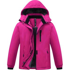 MoFiz Girls Ski Jacket Warm Winter Jacket Windproof Fleece Winter Coat Snow Jackets with Zipper Pockets(Z-rose Red)