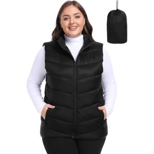MoFiz Womens Plus Size Puffer Vest Packable Quilted Puffy Vest Lightweight Winter Outerwear Vests for Hiking Vacation(Black)