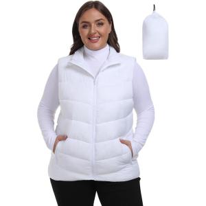 MoFiz Womens Plus Size Puffer Vest Packable Quilted Puffy Vest Lightweight Winter Outerwear Vests for Hiking Vacation(White)