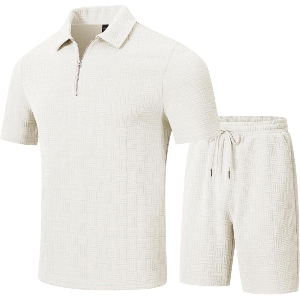 imageMoFiz Mens Short Sets 2 Piece Sweatsuit Casual Tracksuits Set 14 Zip Short Sleeve and Jogging Shorts Outfits for Men