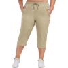 MoFiz Women’s Plus Size Hiking Cargo Pants Quick Dry Lightweight Athletic Capri Pants for Camping Khaki 4XL