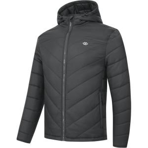 JINSHI Mens Winter Puffer Coats with Hood Water Repellent Windproof Insulated Jacket Casual Stylish for Outdoor Camping Dark grey 2XL