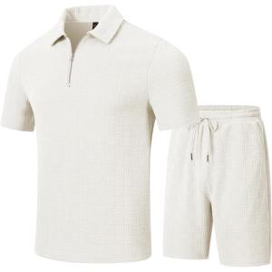 MoFiz Mens Short Sets 2 Piece Sweatsuit Casual Tracksuits Set 1/4 Zip Short Sleeve and Jogging Shorts Outfits for Men