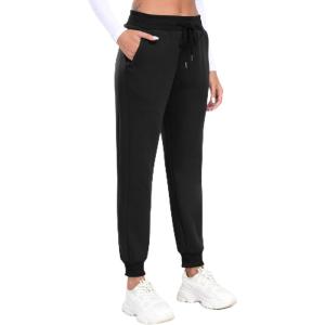 MoFiz Women’s Fleece Lined Joggers Thermal Hiking Pants Water Resistant Sweatpants Warm Winter Running Workout with Zipper Pockets Black M