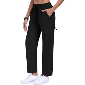 MoFiz Women’s Hiking Cargo Pants Lightweight Joggers Elastic Waist Athletic Outdoor Sweatpants Casual Travel Pant with Pocket Black XL