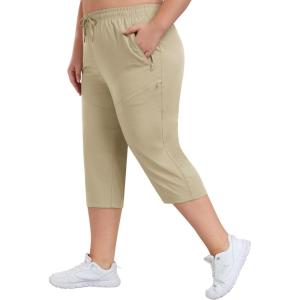 MoFiz Women’s Plus Size Hiking Cargo Pants Quick Dry Lightweight Athletic Capri Pants for Camping Khaki 4XL