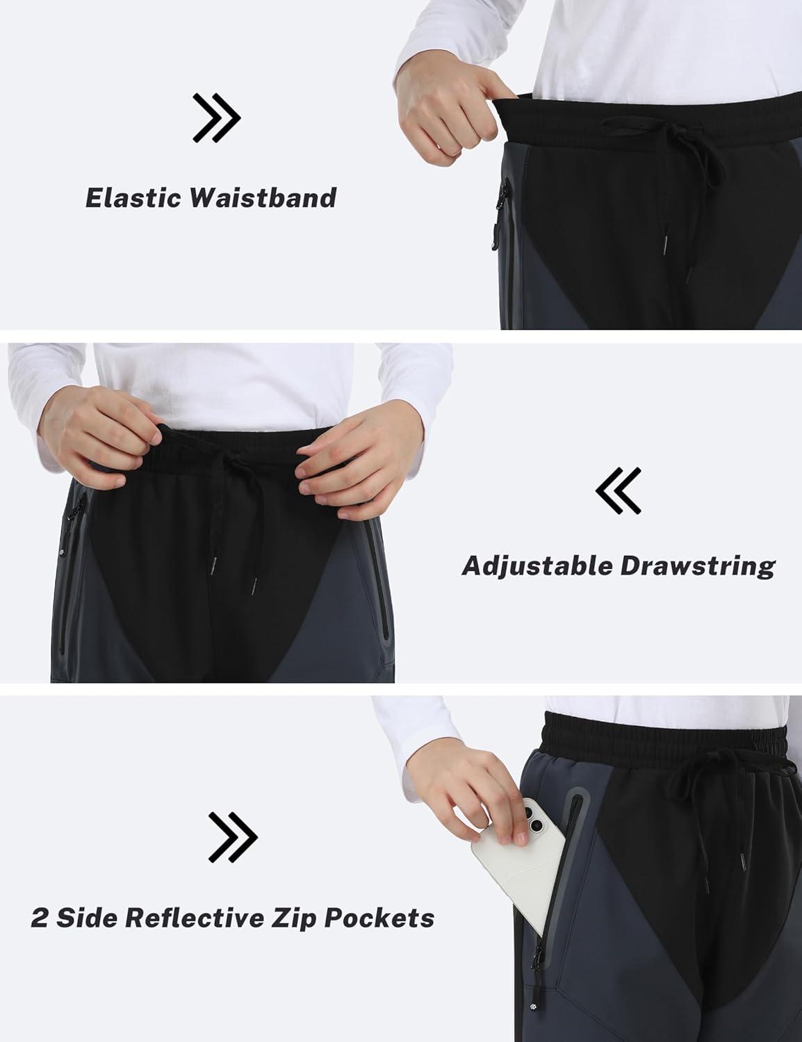 imageMoFiz Kids Fleece Lined Hiking Snow Ski Pants Boys Waterproof Winter Warm Outdoor Pants with Zippered PocketBlack01