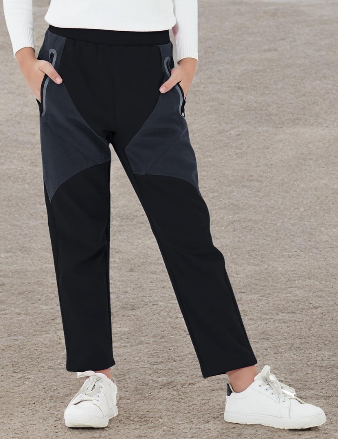 imageMoFiz Kids Fleece Lined Hiking Snow Ski Pants Boys Waterproof Winter Warm Outdoor Pants with Zippered PocketBlack01