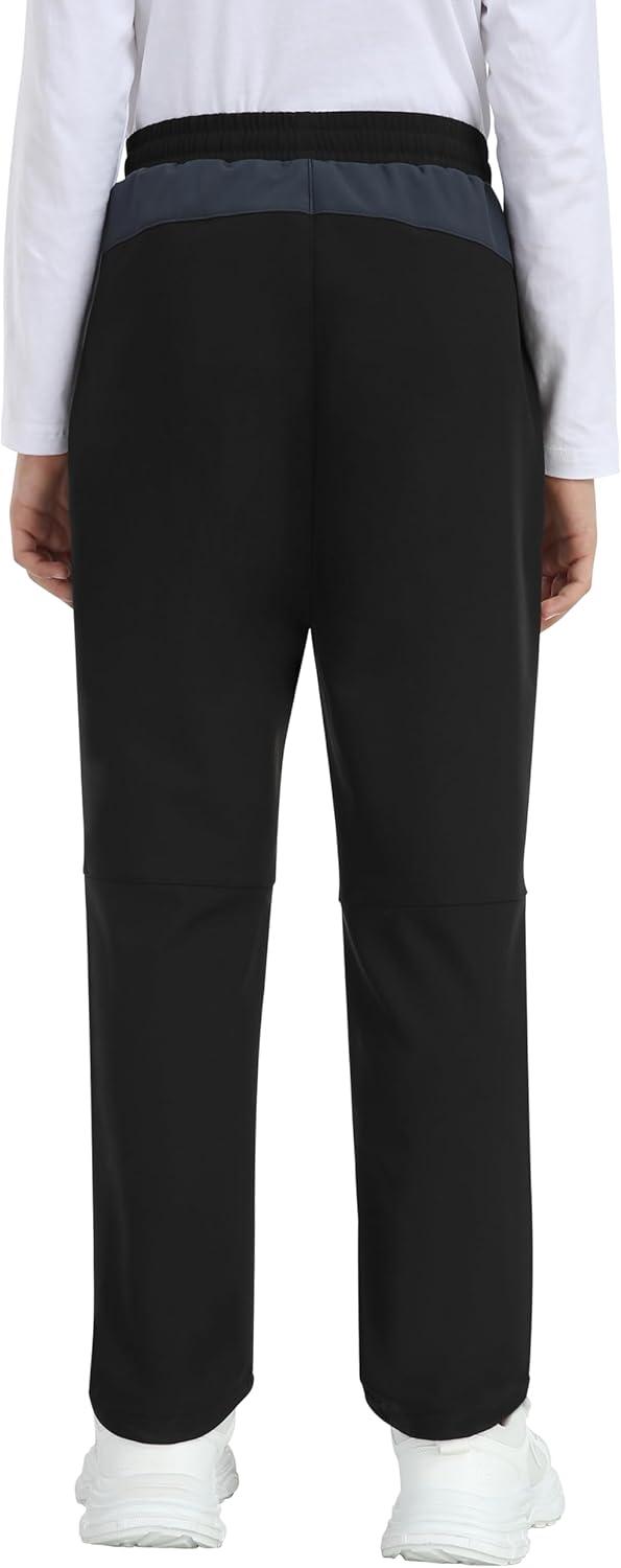 imageMoFiz Kids Fleece Lined Hiking Snow Ski Pants Boys Waterproof Winter Warm Outdoor Pants with Zippered PocketBlack01