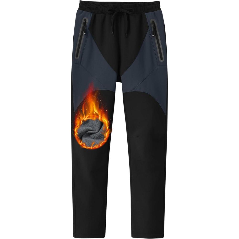 imageMoFiz Kids Fleece Lined Hiking Snow Ski Pants Boys Waterproof Winter Warm Outdoor Pants with Zippered PocketBlack01