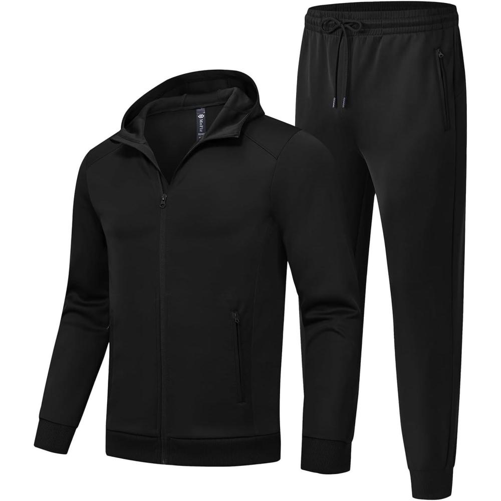 imageMoFiz Mens Track Suits Jogging set Zip Jackets Jogger Track Pants Sweatsuits Runing Sports Suits 2 Pieces OutfitsBlackmf06