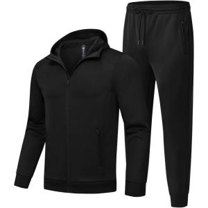 MoFiz Men’s Track Suits Jogging set Zip Jackets Jogger Track Pants Sweatsuits Runing Sports Suits 2 Pieces Outfits(Black-mf06)