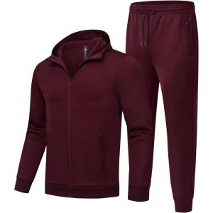 MoFiz Men’s Track Suits Jogging set Zip Jackets Jogger Track Pants Sweatsuits Runing Sports Suits 2 Pieces Outfits(Wine Red-mf06)