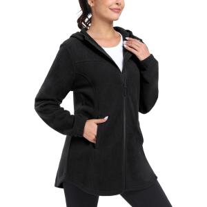 MoFiz Women’s Long Fleece Zip Up Hoodies Long Sleeve Full Zip Soft Warm Polar Fleece Jacket Coat with Pocket for Fall Winter(Jacket-black)
