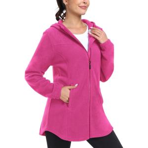 MoFiz Women’s Long Fleece Zip Up Hoodies Long Sleeve Full Zip Soft Warm Polar Fleece Jacket Coat with Pocket for Fall Winter(Jacket-rose Red)