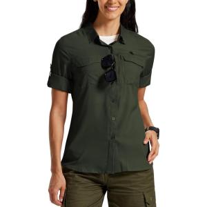 MoFiz Womens UPF 50+ UV Sun Protection Safari Shirts Long Sleeve Outdoor Cool Quick Dry Fishing Hiking Gardening Shirts(A06-olive)