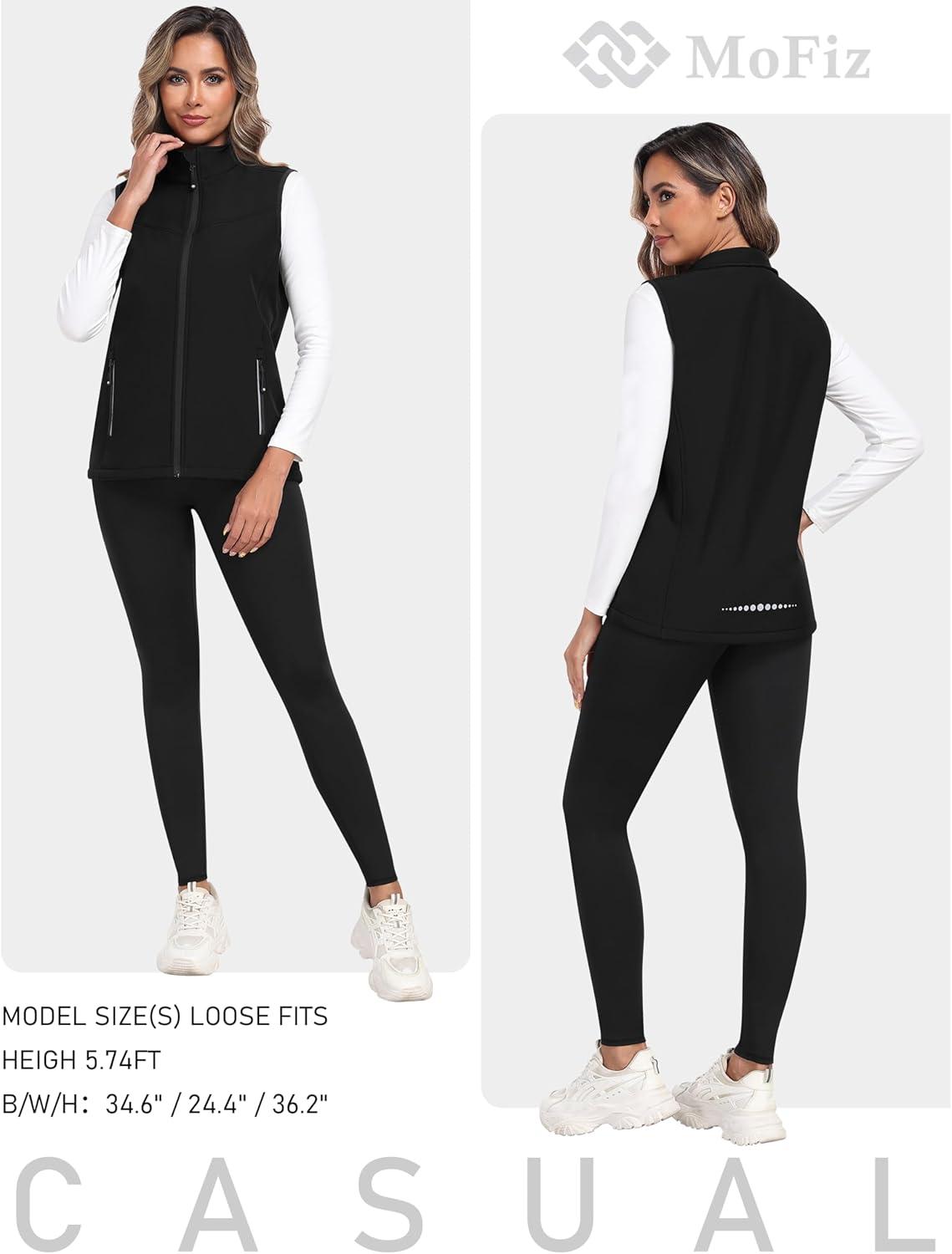 image:imageMoFiz Womens Fleece Lined Softshell Vest Windproof Lightweight Insulated Sleeveless Jacket Full Zip Running VestBlack