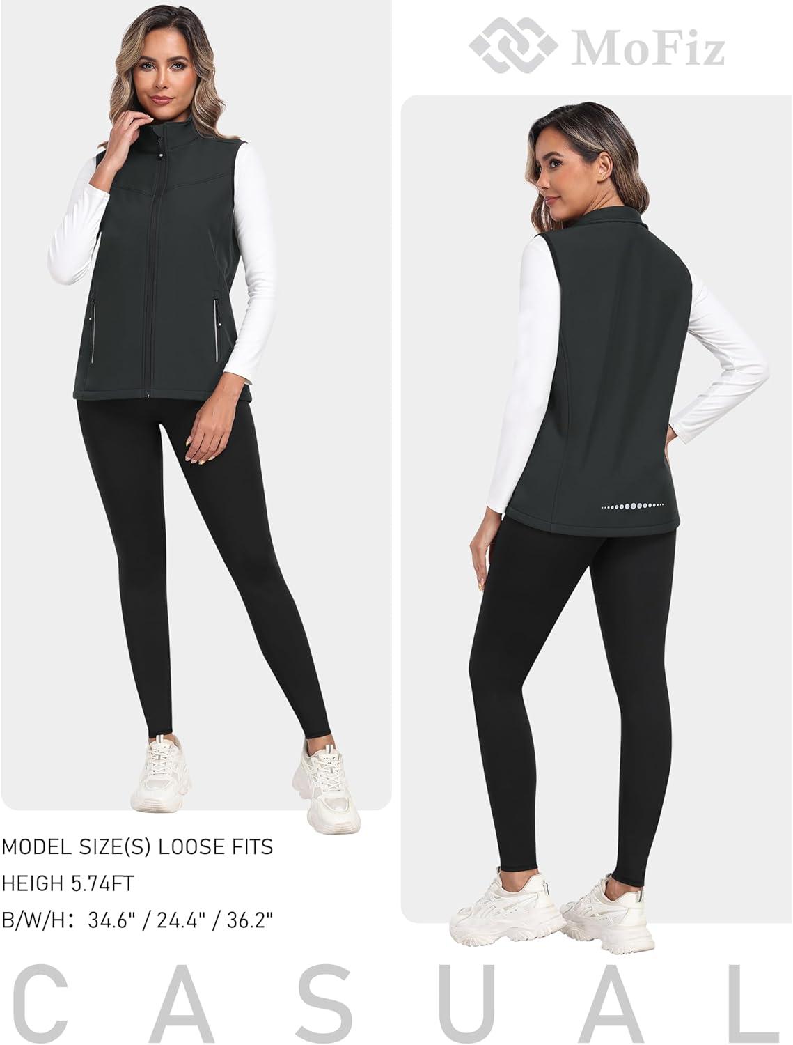 image:imageMoFiz Womens Fleece Lined Softshell Vest Windproof Lightweight Insulated Sleeveless Jacket Full Zip Running VestDark Grey