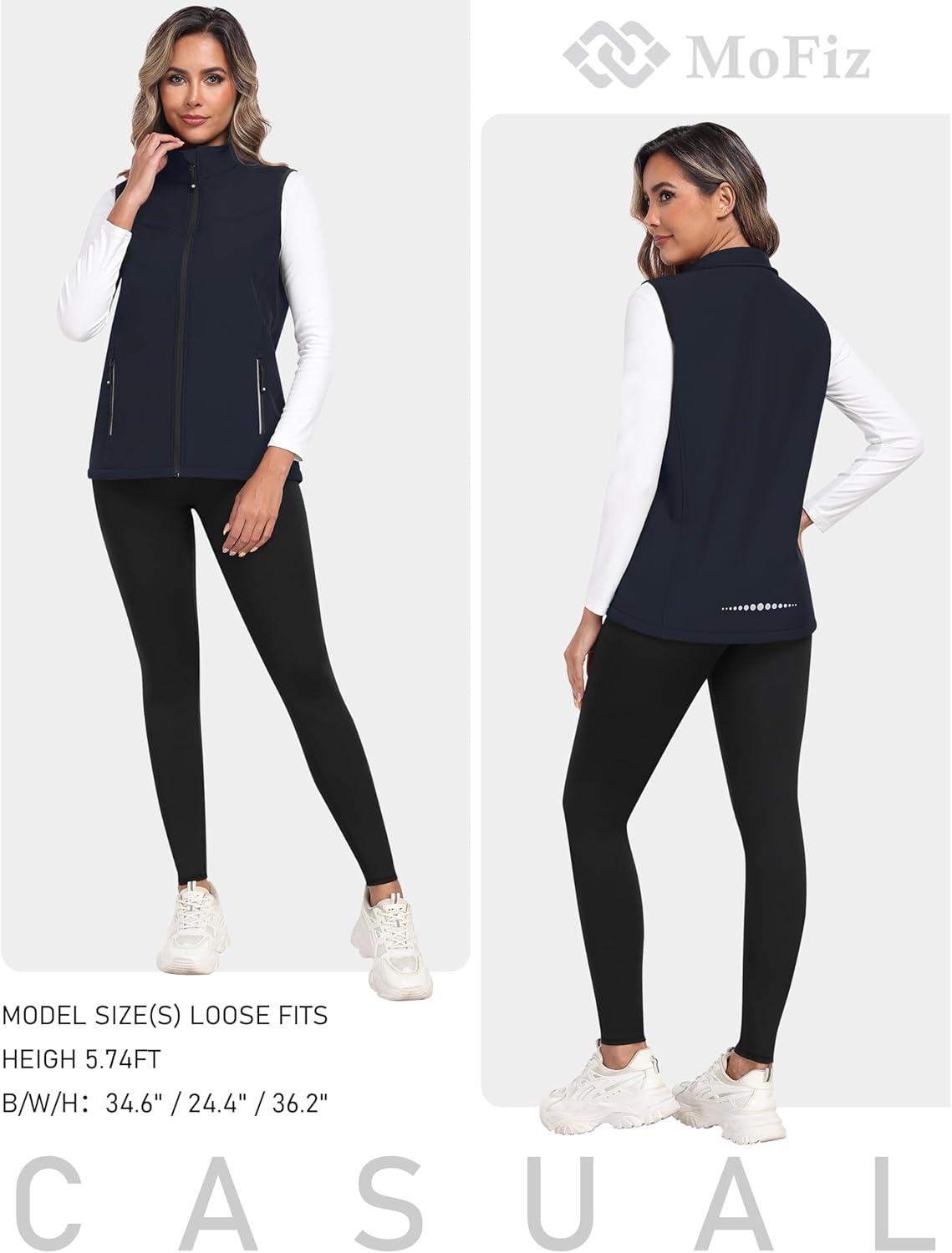 image:imageMoFiz Womens Fleece Lined Softshell Vest Windproof Lightweight Insulated Sleeveless Jacket Full Zip Running VestNavy