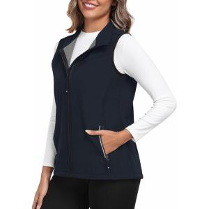 MoFiz Women’s Fleece Lined Softshell Vest Windproof Lightweight Insulated Sleeveless Jacket Full Zip Running Vest(Navy)