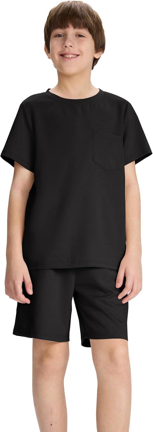 image:imageMoFiz Boys Short Set 2 Piece Crewneck TShirt and Short Outfits Summer Casual Sets for KidsBlack
