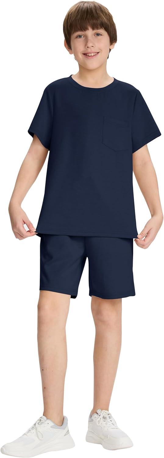 image:imageMoFiz Boys Short Set 2 Piece Crewneck TShirt and Short Outfits Summer Casual Sets for KidsNavy Blue