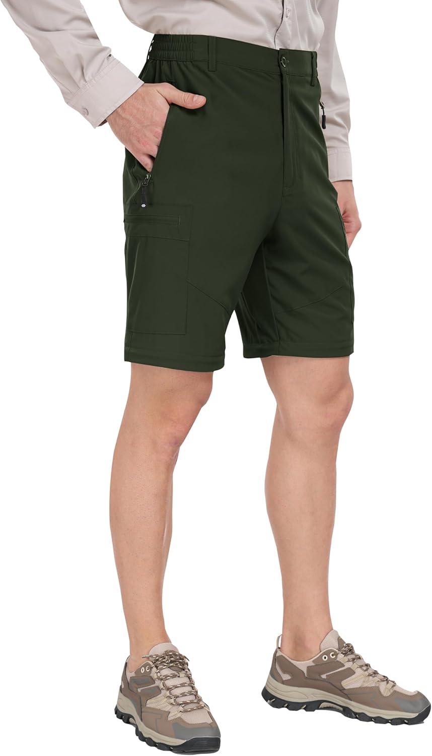 image:imageMoFiz Mens Hiking Pants Water Resistant QuickDry Lightweight Outdoor Sweatpants Convertible Zip Off Shorts 5Zip PocketsArmy Green