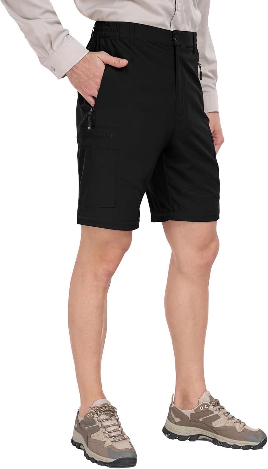 image:imageMoFiz Mens Hiking Pants Water Resistant QuickDry Lightweight Outdoor Sweatpants Convertible Zip Off Shorts 5Zip PocketsBlack